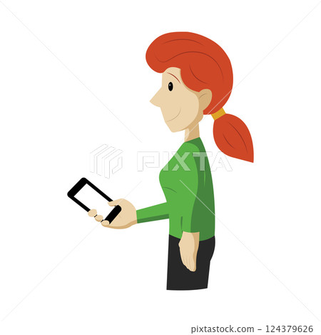 Cute female character holding a cellphone Vector Cute female character holding a cellphone Vector 124379626