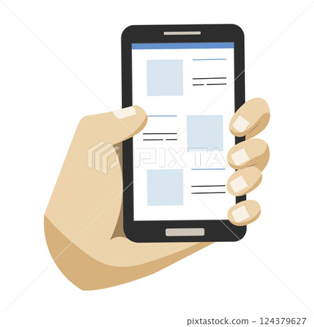 Hand holding a cellphone icon Vector 124379627