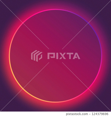 Round neon frame for your design in red and yellow colors. Geometric glowing contours 124379696