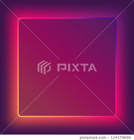 Neon frame for your design in red and yellow tones. Geometric glowing contours 124379698