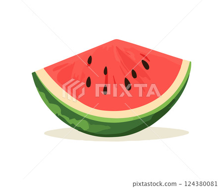 Single Watermelon Slice on White Background 124380081