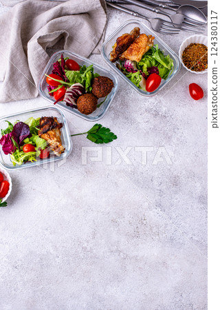 Meal prep concept. Healthy food in container. Meal prep concept. Healthy food in container. 124380117