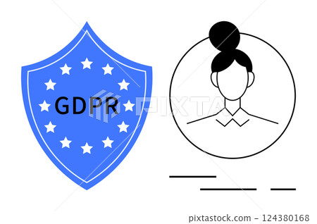 GDPR shield symbol next to a female avatar in circle. Ideal for data security, online privacy, EU compliance, identity protection, website policy, tech security, user consent. Banner for landing page GDPR shield symbol next to a female avatar in circle. Ideal for data security, online privacy, EU compliance, identity protection, website policy, tech security, user consent. Banner for landing page 124380168