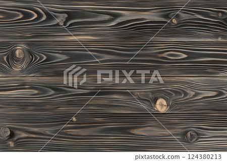 A burnt cedar-style wood texture with burnt grain and knots A burnt cedar-style wood texture with burnt grain and knots 124380213