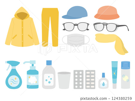 Set of illustrations of goods for preventing hay fever 124380259