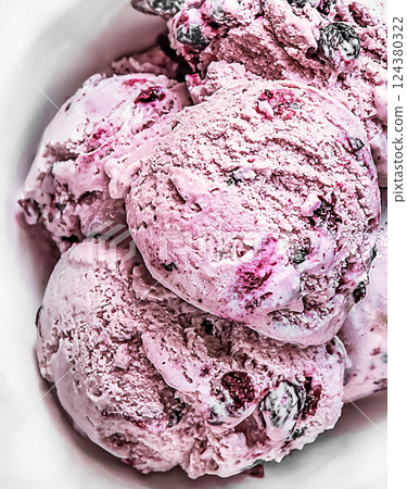 Blueberry homemade ice cream on stone slate background Blueberry homemade ice cream on stone slate background 124380322