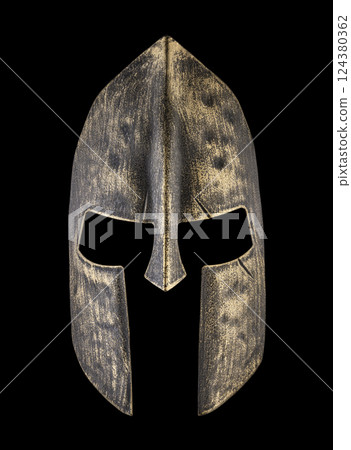Ancient iron spartan helmet isolated on black background with clipping path Ancient iron spartan helmet isolated on black background with clipping path 124380362