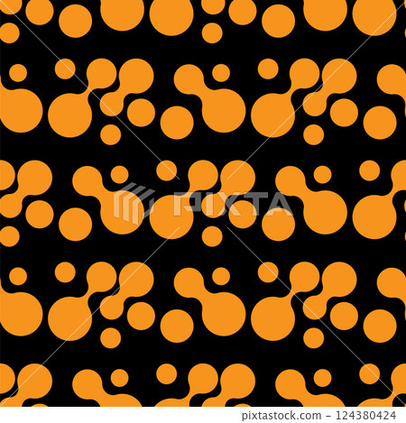 Vector Meta ball Connect Dot Set. Seamless Orange Molecule chain. Circle Shapes. Abstract Geometric Dots. Morphing Blob for Pattern, Sticker, Badge, Poster, Web Design 124380424