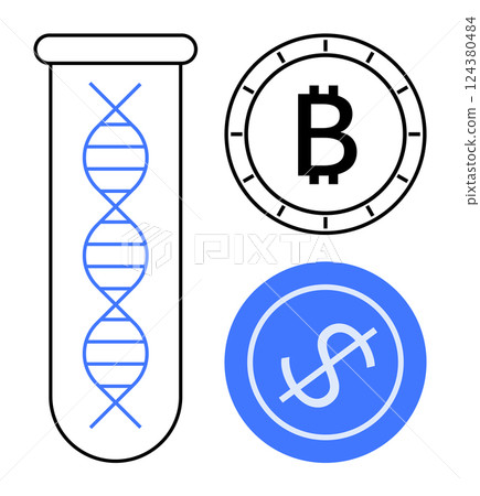 DNA helix inside a test tube, Bitcoin symbol,...-插圖素材 [124380484] - PIXTA圖庫