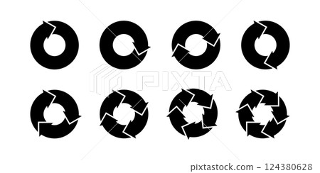 Circular arrows for infographics. Cycle pie chart with steps. Vector set isolated on white background. 124380628