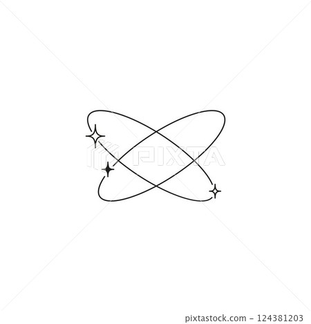 Black orbital rings with sparkle stars Y2K vector, abstract swirl circles symbol, science Boho design, molecular trails Black orbital rings with sparkle stars Y2K vector, abstract swirl circles symbol, science Boho design, molecular trails 124381203