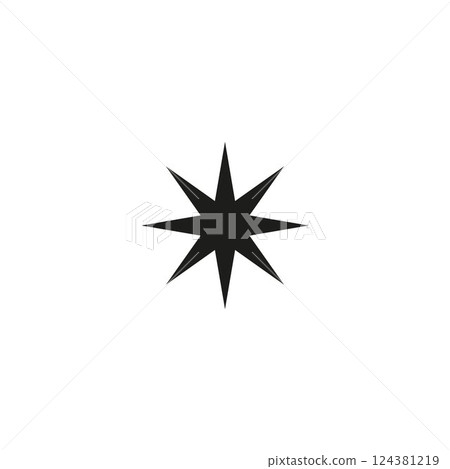 Y2k aesthetic. Vector illustration of eight pointed star or flare element, black color. Y2k aesthetic. Vector illustration of eight pointed star or flare element, black color. 124381219