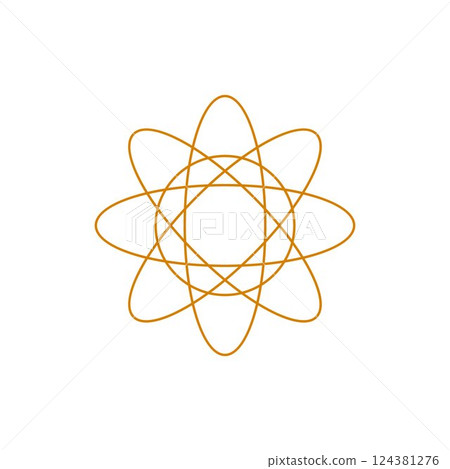 Abstract Y2k atom icon in brown color. Vector illustration of linear retro element. Abstract Y2k atom icon in brown color. Vector illustration of linear retro element. 124381276