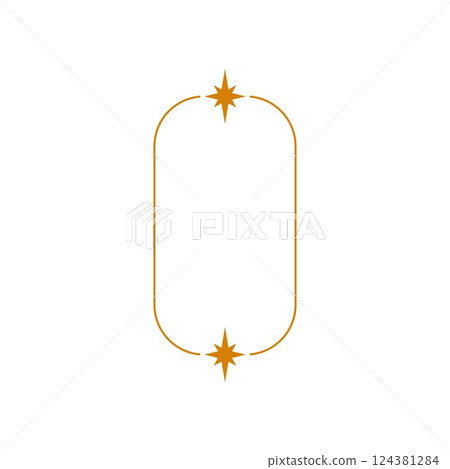Y2K aesthetic line border, vector abstract orange linear rounded rectangle frame with sparkle stars, Boho outline shape 124381284