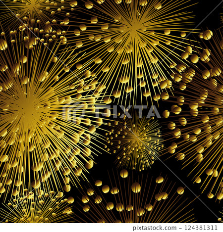 Golden fireworks seamless background. hand drawing. Not AI, Vector illustration. Golden fireworks seamless background. hand drawing. Not AI, Vector illustration. 124381311