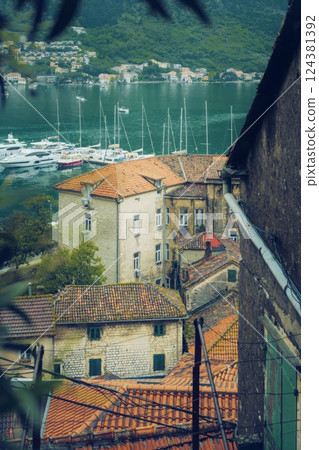 Mediterranean Rustic Village Overlooking Marina and Bay of Kotor Montenegro 124381392