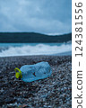 Plastic Bottle and Waste Polluting a Beach  124381556