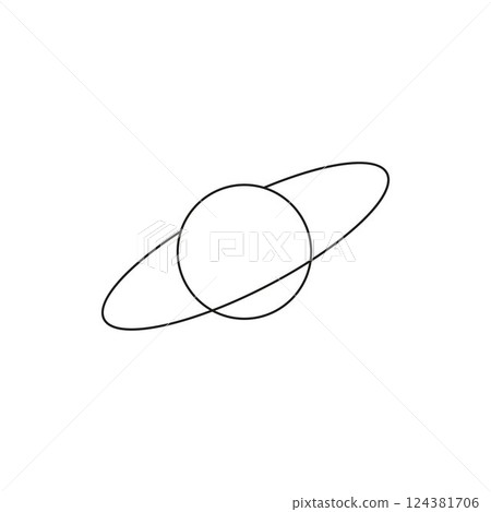 Minimalist Y2K aesthetic line cosmic design element, vector black planet circle with ring line art, outline space model Minimalist Y2K aesthetic line cosmic design element, vector black planet circle with ring line art, outline space model 124381706