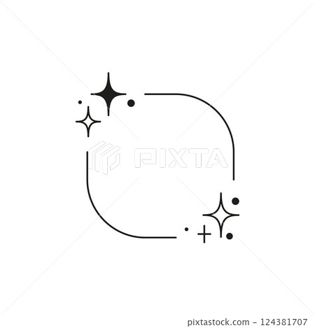 Y2K aesthetic line border, abstract black linear rounded square frame with sparkle stars, vector Boho outline line art Y2K aesthetic line border, abstract black linear rounded square frame with sparkle stars, vector Boho outline line art 124381707