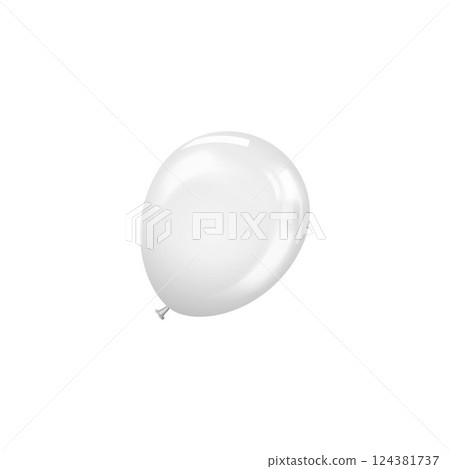 Realistic white inflated balloon, vector holiday party, birthday air decoration, festive 3d glossy foil helium balloon 124381737