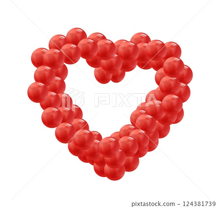 Realistic heart shape from red inflated balloons, vector St. Valentine day, romantic holiday party air Love decoration Realistic heart shape from red inflated balloons, vector St. Valentine day, romantic holiday party air Love decoration 124381739