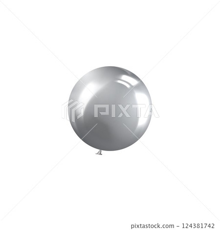 Realistic grey inflated balloon vector icon, holiday party, birthday air decoration, festive 3d metallic helium balloon 124381742