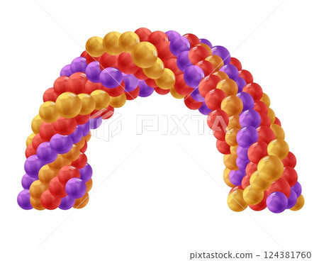 Bright colorful balloon arch, vector illustration on isolated background. 124381760