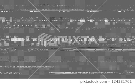 VHS effect, grey monochrome glitch vector background, abstract digital pixel noisy error screen, video damage design 124381761