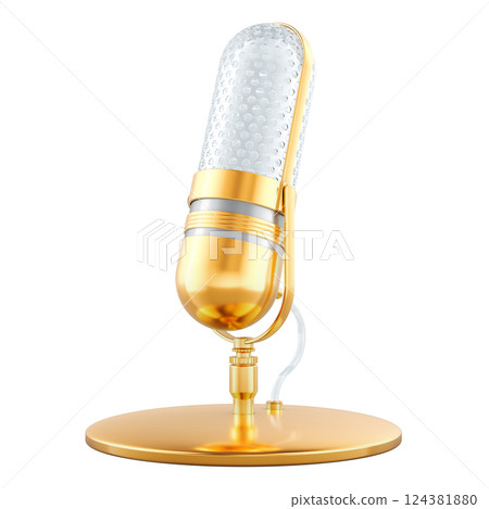 Golden Microphone, 3D rendering Golden Microphone, 3D rendering 124381880