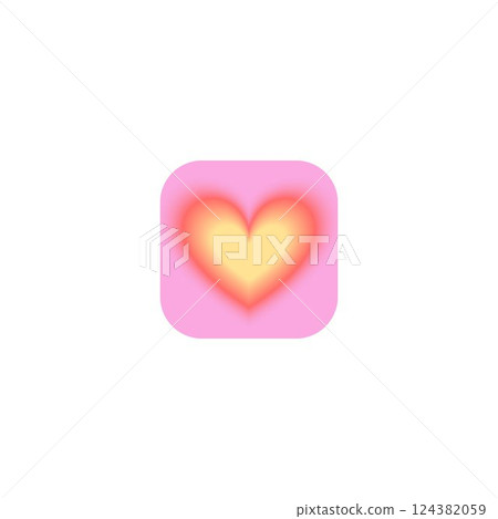 Heart shape red yellow gradient blurred element, soft heart with aura in square, love smooth symbol Y2K vector design 124382059