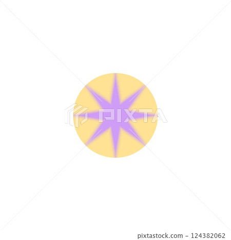 Lilac sparkle star Y2K gradient blurred vector element in yellow circle, soft snowflake with aura, shiny flash effect 124382062