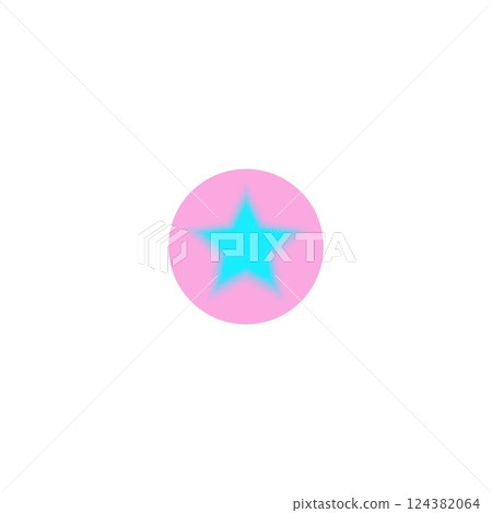 Star gradient blurred element, blue star shape with aura in pink circle, vector rating achievement Y2K aesthetic symbol 124382064