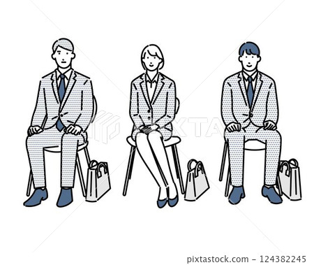 Simple illustration of three men and women having an interview in an office Simple illustration of three men and women having an interview in an office 124382245