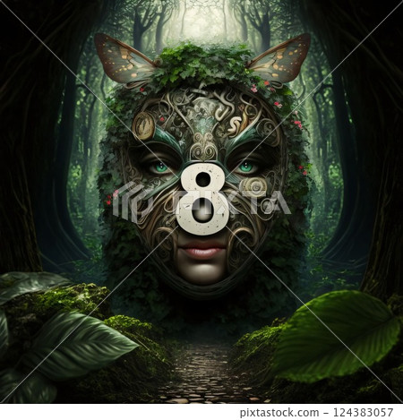 Zombie woman with green eyes in the forest. 3d rendering Number 8 Zombie woman with green eyes in the forest. 3d rendering Number 8 124383057
