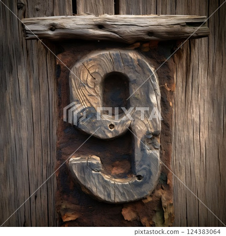 Number 9 made of wood on an old wooden door. Toned. Number 9 made of wood on an old wooden door. Toned. 124383064