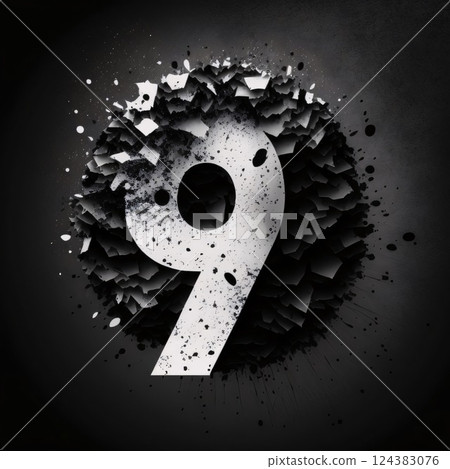 Number 9 cracked in the wall. 3d illustration. Black background. Number 9 cracked in the wall. 3d illustration. Black background. 124383076