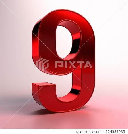 3d matte red number 9 on white background. Computer generated 3D photo rendering. 124383085