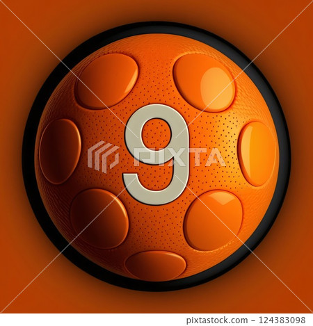 number 9 on the billiard ball. 3d illustration over orange background number 9 on the billiard ball. 3d illustration over orange background 124383098