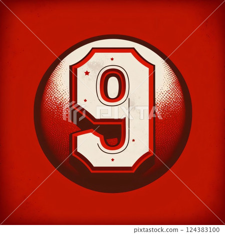 Number 9 on a red background, grunge vector illustration. 124383100