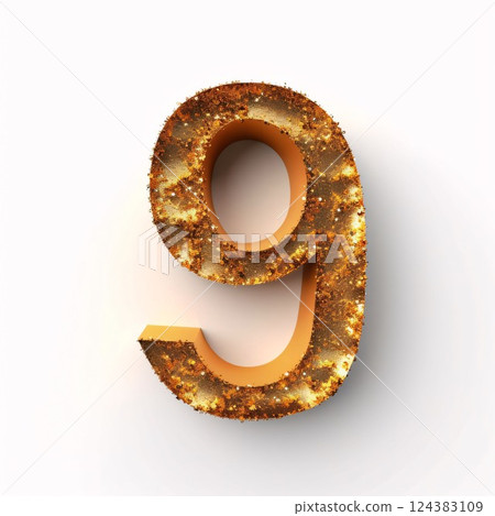 3d golden metallic number 9, 3d render, white background 3d golden metallic number 9, 3d render, white background 124383109