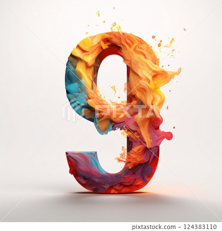 Fluid paint letter 9 uppercase. 3D rendering Fluid paint letter 9 uppercase. 3D rendering 124383110