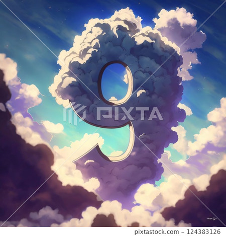 Number nine in the clouds. 3D illustration. Vintage style. Number nine in the clouds. 3D illustration. Vintage style. 124383126