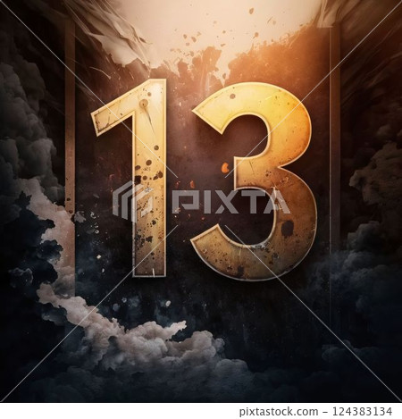 Number 13 in a smoke and fire background. 3D Illustration Number 13 in a smoke and fire background. 3D Illustration 124383134