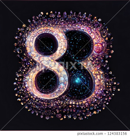 Number 8 with diamonds on black background. 3d rendering. Computer digital drawing. Number 8 with diamonds on black background. 3d rendering. Computer digital drawing. 124383156