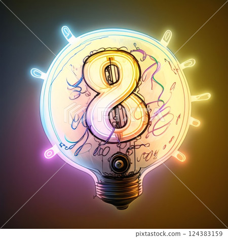 Realistic light bulb with number eight. Vector illustration. Eps 10 124383159