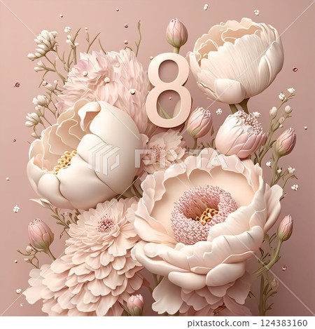8 March International Women's Day background with flowers and eggs. Vector illustration. Number 8 8 March International Women's Day background with flowers and eggs. Vector illustration. Number 8 124383160