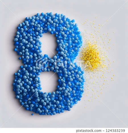 Number 8 made of blue and yellow plastic balls. 3D rendering Number 8 made of blue and yellow plastic balls. 3D rendering 124383239