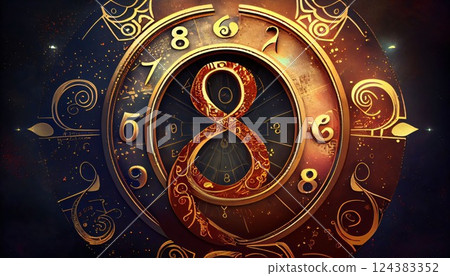 Zodiac sign. Zodiacal horoscope. Astrology background. Number 8 Zodiac sign. Zodiacal horoscope. Astrology background. Number 8 124383352