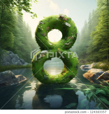 8 March in the forest, 3d render, green number eight 8 March in the forest, 3d render, green number eight 124383357