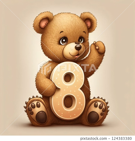 Cute teddy bear with number 8. Vector illustration for your design 124383380